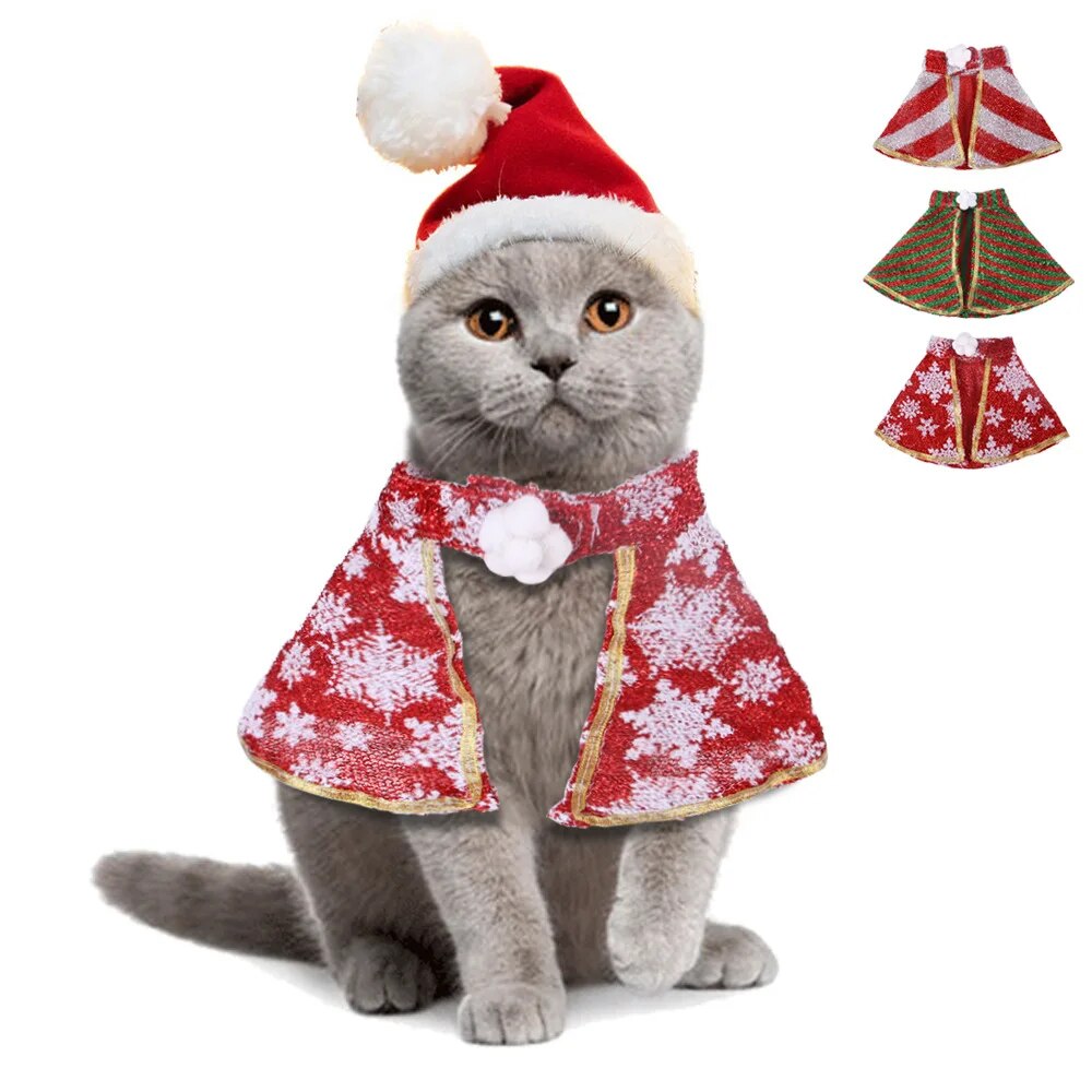 Christmas Cat Red Scarf Cloak